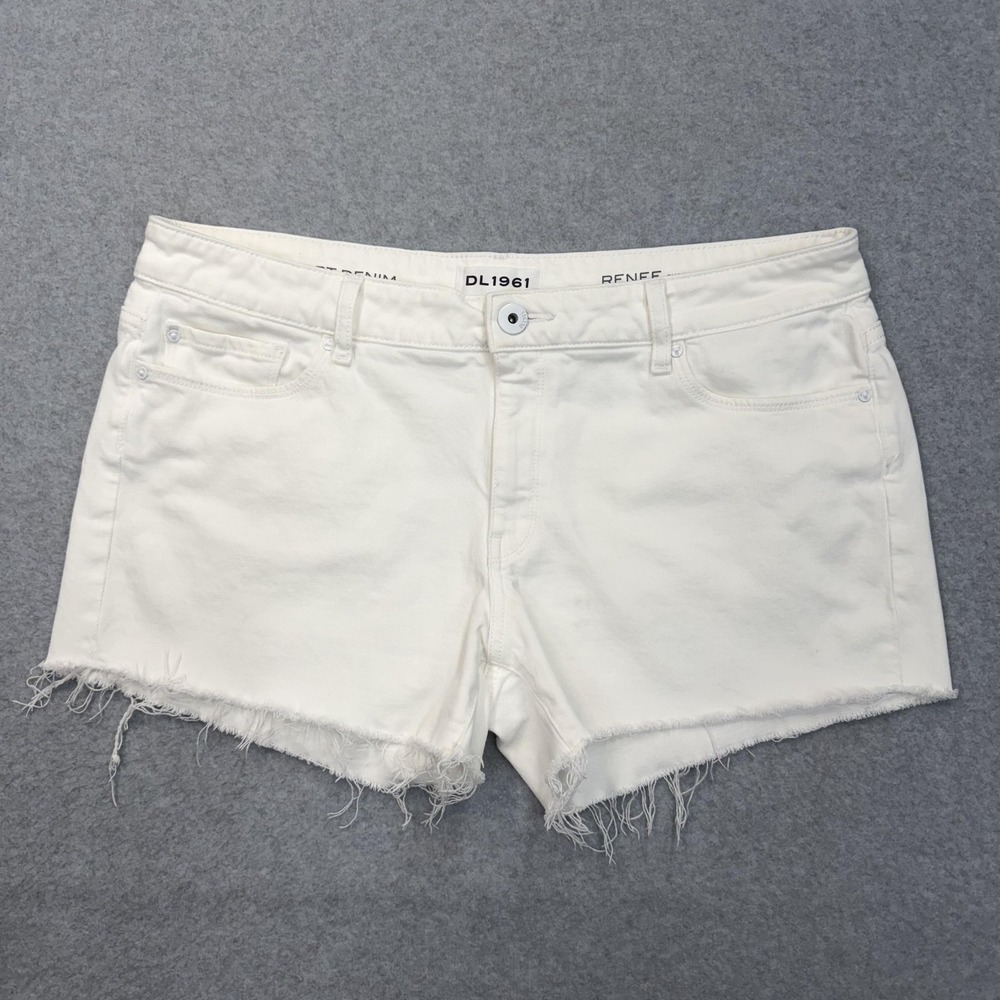 DL1961 Renee Cut-Off Shorts Womens 32‎ (W36) White Denim Frayed Hems 5-Pocket